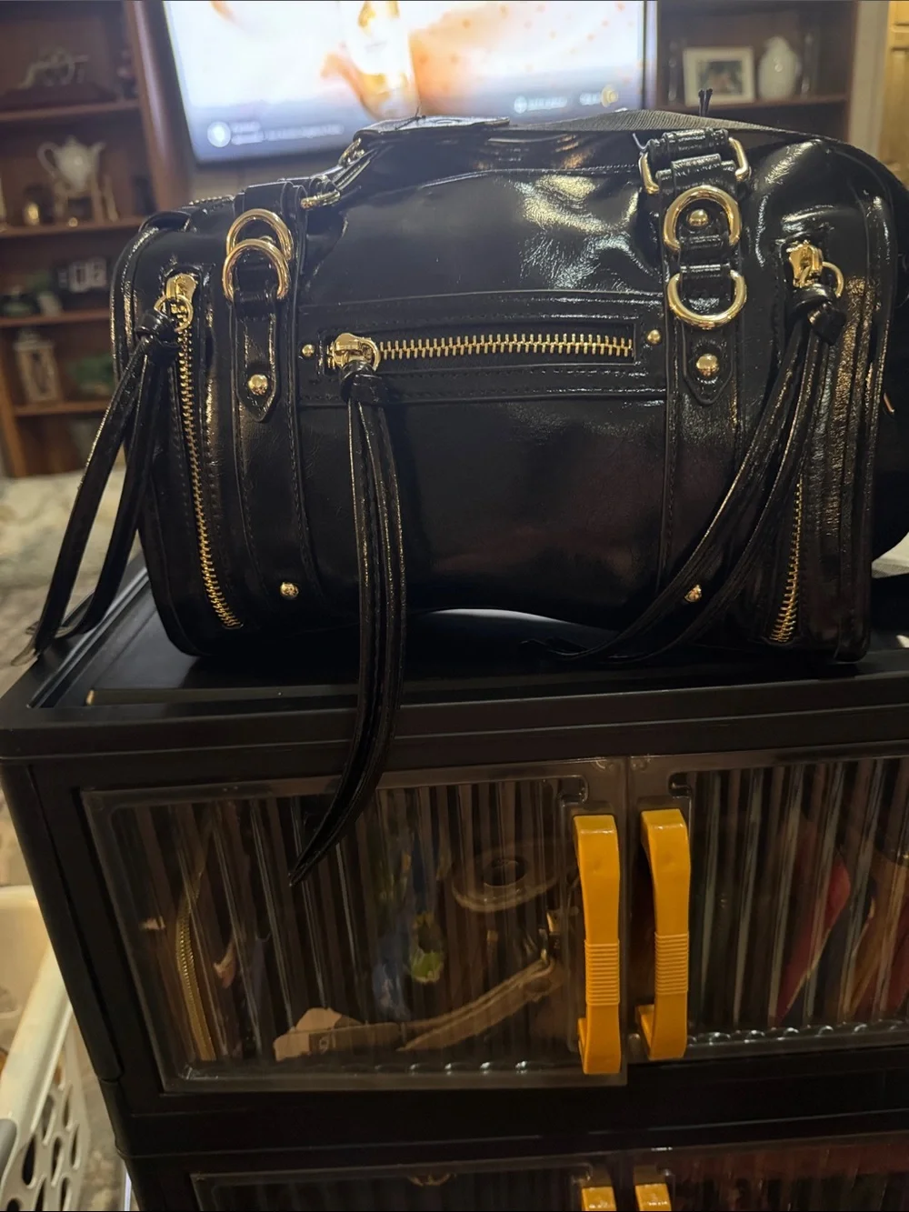 Steve Madden Black Vegan Leather with Goldtone accents Satchel